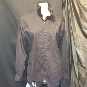 ROCK 47 Men's Dark Brown Embellished Shirt SIZE MEDIUM